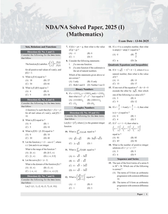 Examcart NDA/NA Mathematics (Guide + PYQ) Book For 2025 Exam In English Examcart NDA/NA Mathematics (Guide + PYQ) Book For 2025 Exam In English