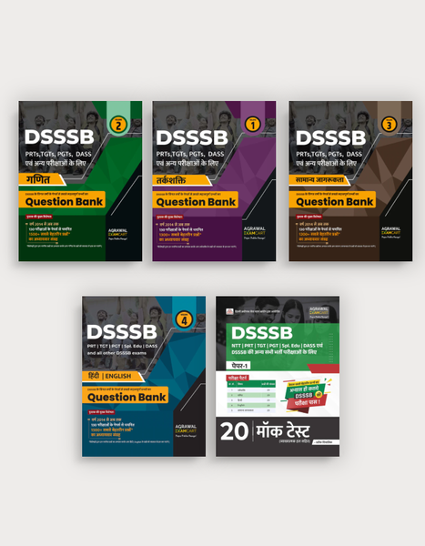 Examcart DSSSB Maths + Reasoning + General Awareness (GS) + Hindi- English language Question Bank + DSSSB Paper-1 Mock Tests for 2025 Exams in Hindi (5 Book Combo)