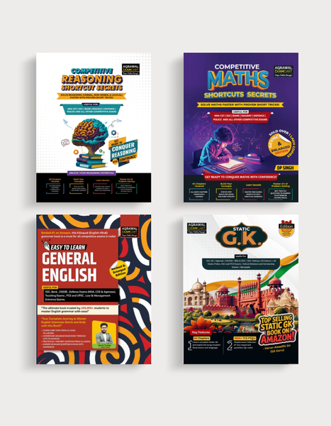 Examcart Competitive Reasoning Shortcut Secrets + Math Text Book By DP Singh Sir + General English + Static GK Textbook in English for 2025 Exam (4 Books Combo)