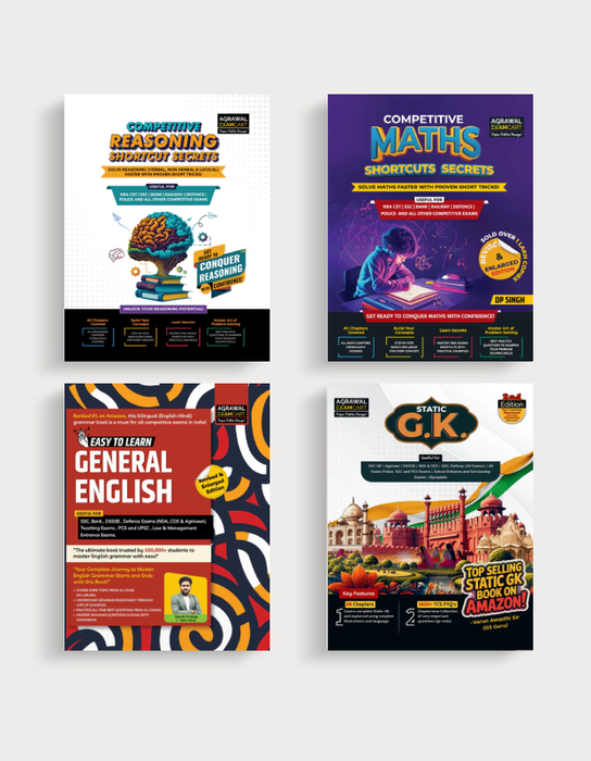 Examcart Competitive Reasoning Shortcut Secrets + Math Text Book By DP Singh Sir + General English + Static GK Textbook in English for 2025 Exam (4 Books Combo) Examcart Competitive Reasoning Shortcut Secrets + Math Text Book By DP Singh Sir + General English + Static GK Textbook in English for 2025 Exam (4 Books Combo)