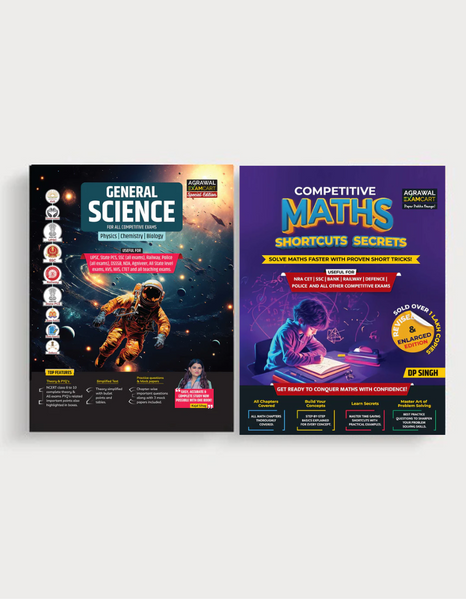 Examcart General Science + Competitive Maths Textbook for All Government Exams (Set of 2 Books) in English Medium