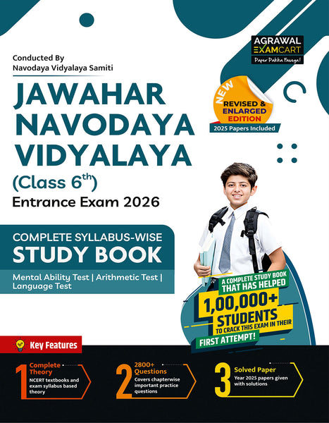 Examcart Jawahar Navodaya Vidyalaya (JNV) Class 6 Complete Guidebook For Entrance Exam 2026 in English
