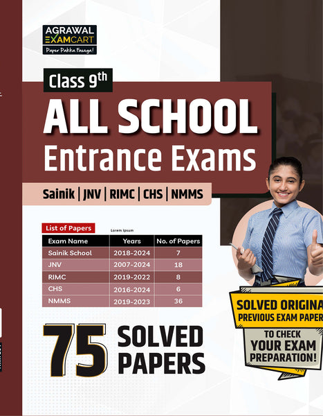 Examcart Class 9 All School Entrance Exams (JNV, Sainik, RIMC, CHS & NMMS) Solved Papers Book For 2026 Exam (English Medium)