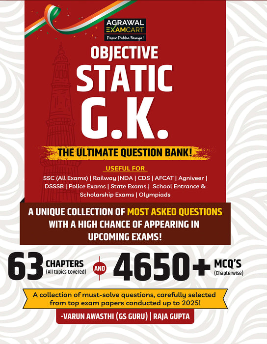 Examcart Objective Static GK Question Bank Book by Varun Awasthi Sir for (SSC, Bank, Railway, Police, Defense, TET, State PCS) 2025 Exams in English