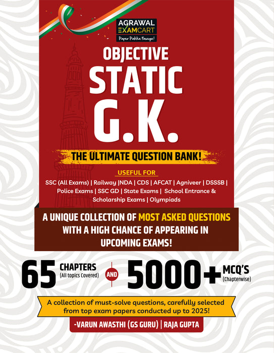 Examcart Objective Static GK Question Bank Book by Varun Awasthi Sir for (SSC, Bank, Railway, Police, Defense, TET, State PCS) 2025 Exams in English