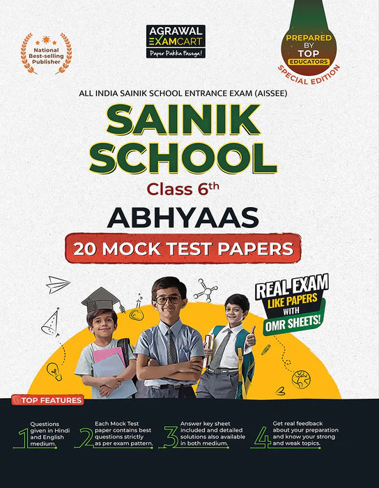 Examcart Sainik School Class 6 Abhyaas Mock Papers + Math + Reasoning + Hindi + General Knowledge Textbook for 2025 Exam in Hindi (5 Books Combo)