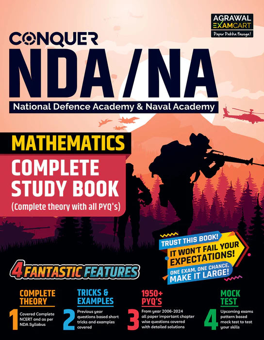 Examcart NDA/NA Mathematics (Guide + PYQ) Book  + 10 ABHYAAS Mock Papers For 2025 Exam In English (2 Books Combo)