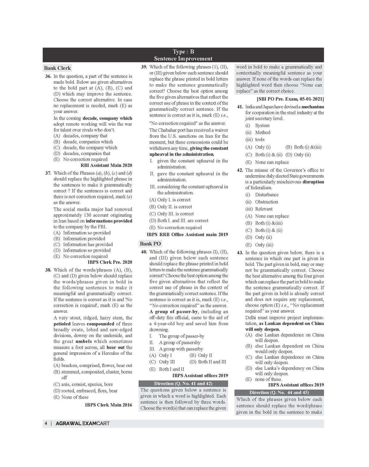 Examcart Bank Clerk & PO English Language Question Bank For Bank Exams (SBI | IBPS | RRBs | RBI | NABARD)