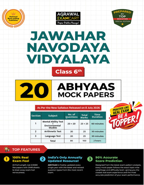 Examcart Jawahar Navodaya Vidyalaya (JNV) Class 6 Abhyaas Mock Papers For 2027 Exam (English Medium)