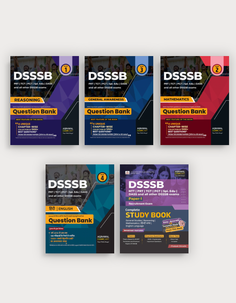 Examcart DSSSB (Reasoning + Maths + General Awareness + Hindi / English Question Banks) + Guidebook by Prateek Shivalik Sir in English for 2025 Exam (5 Books Combo)