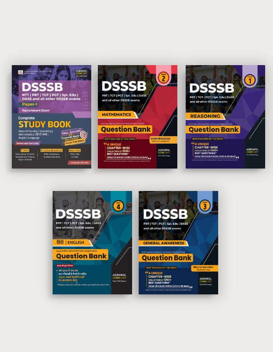 Examcart DSSSB (Reasoning + Maths + General Awareness + Hindi / English Question Banks) + Guidebook by Prateek Shivalik Sir in English for 2024 Exam (5 Books Combo)