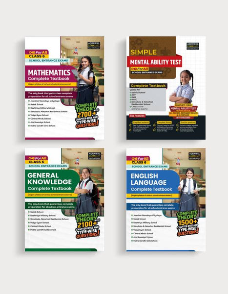 Examcart School Entrance Exam Math + Mental Ability Test (Reasoning) + General Knowledge + English Class 6th Textbook for 2026 Exam in English (4 Books Combo)