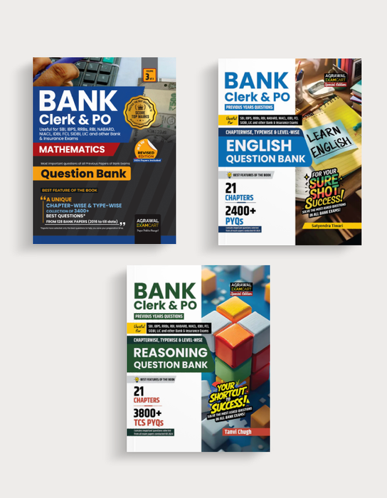 Examcart Bank Clerk & PO Maths + Reasoning By Tanvi Chugh Ma'am + English Question Bank By Satyendra Tiwari For Bank Exams in English (3 Books Combo)