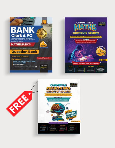 Examcart Bank Clerk & PO Math Question Bank + Mathematics Shortcuts Secrets Textbook + (FREE) Reasoning Shortcut Secrets Textbook For 2024 in English (3 Books Combo)