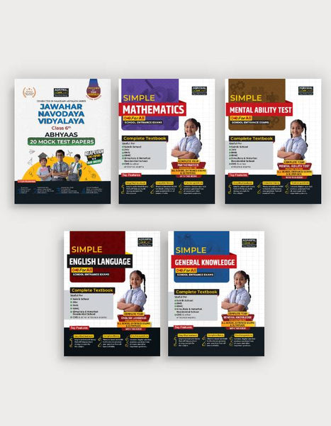 Examcart Jawahar Navodaya School Class 6 Abhyaas Mock Papers + Math + Reasoning + English + General Knowledge Testbook for 2025 Exam in English (5 Books Combo)