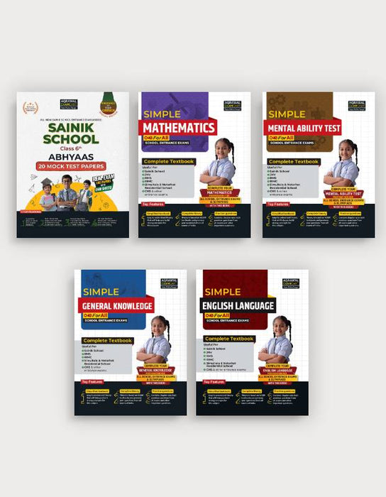 Examcart Sainik School Class 6 Abhyaas Mock Papers + Math + Reasoning + Hindi + General Knowledge Textbook for 2025 Exam in English (5 Books Combo)