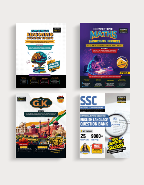 Examcart SSC English Language Question Bank + Static GK + Short Maths By DP Singh Sir + Short Reasoning Textbook for All SSC Exams 2025 in English (4 Books Combo)