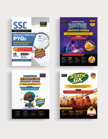Examcart SSC English Language Question Bank + Static GK + Short Maths By DP Singh Sir + Short Reasoning Textbook for All SSC Exams 2026 in English (4 Books Combo)