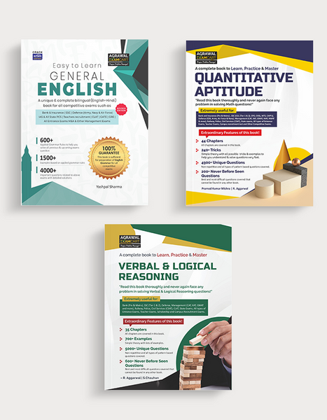 Examcart Verbal Reasoning + Quantitve Aptitutde + General English Textbook for Centre and State all Government Exams 2023 (3 books combo)
