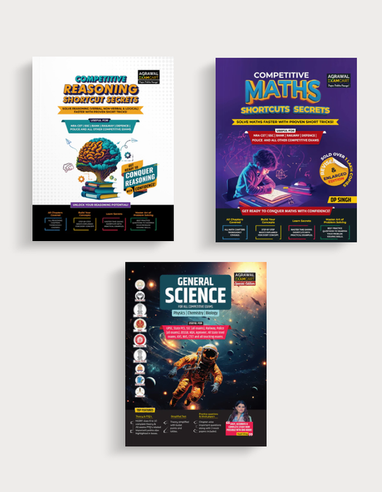Examcart Competitive Math + Short Reasoning + Samanya Vigyan Text Book in English (3 Books Combo)