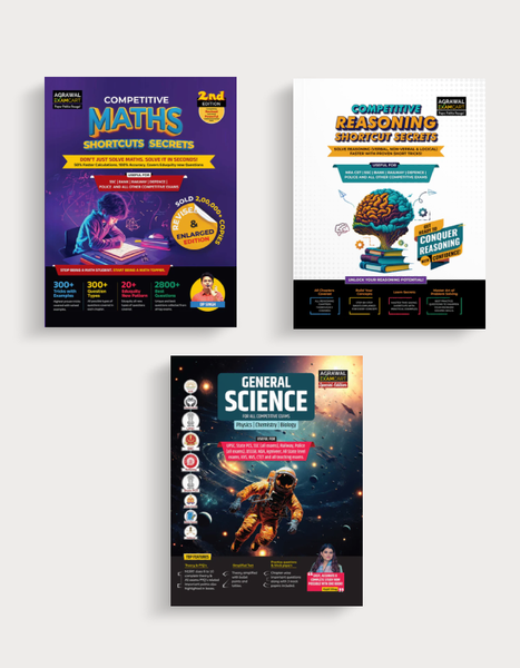 Examcart Competitive Math + Short Reasoning + Samanya Vigyan Text Book in English (3 Books Combo)