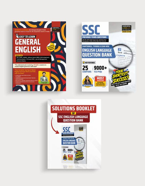 Examcart SSC English Question Part + SSC English Solution Part Book + General English Textbook (Combo of 3 Books)