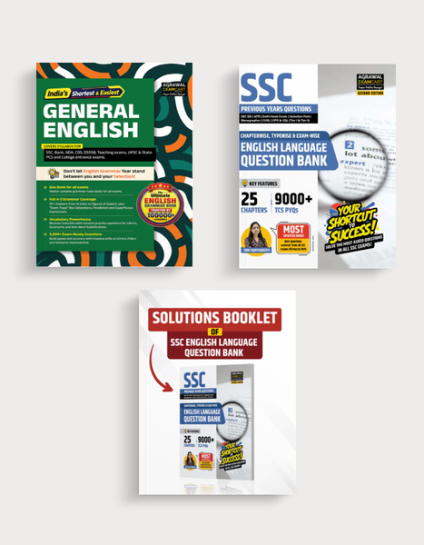 Examcart SSC English Question Part + SSC English Solution Part Book + General English Textbook (Combo of 3 Books)
