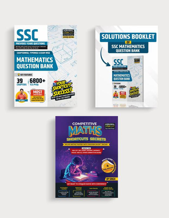 Examcart SSC Math Question Part + SSC Math Solution Part Book Competitive Math Text Book (Combo of 3 Books) For 2025 Exam In English Medium