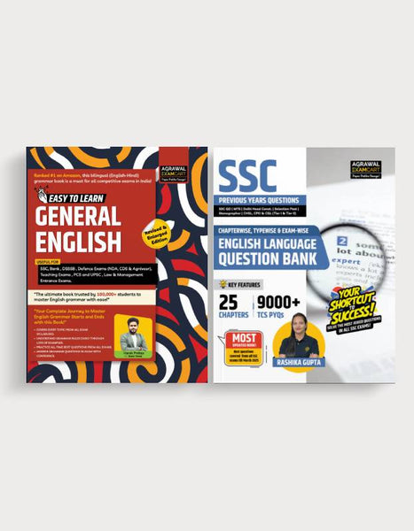 Examcart SSC English Language Question Bank + General English Textbook by Rashika Gupta Ma'am  (Set of 2 Books)