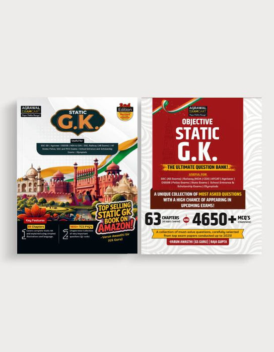 Examcart Static GK Textbook + Objective GK Question Bank by Varun Awasthi Sir & Raja Gupta Sir in English Medium (Set of 2 Books)