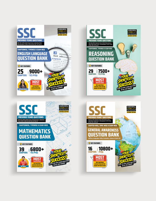 Examcart SSC Math + Reasoning + English + GS Question Bank for SSC GD | MTS | Delhi Police | Selection Post | CHSL | Stenographer | CPO & CGL (Tier 1 & 2) in English (4 Books Combo)