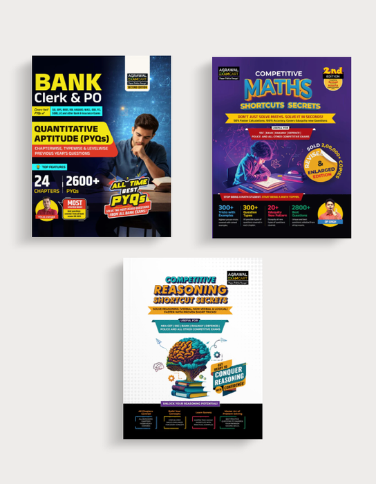Examcart Bank Clerk & PO Quantitative Aptitude by Vikas Jangid Sir +  Mathematics Shortcuts Secrets Textbook + Reasoning Shortcut Secrets Textbook For 2026 in English (3 Books Combo)