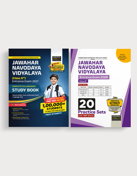 Examcart Jawahar Navodaya Vidyalaya (JNV) Class 6 Complete Guidebook + Practice Sets For Entrance Exam 2026 in English (2 Books Combo)