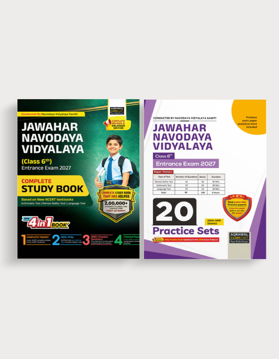 Examcart Jawahar Navodaya Vidyalaya (JNV) Class 6 Complete Guidebook + Practice Sets For Entrance Exam 2027 in English (2 Books Combo)