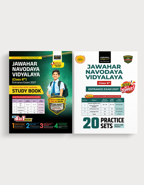 Examcart Jawahar Navodaya Vidyalaya (JNV) Class 6 Complete Guidebook + Practice Sets For Entrance Exam 2027 in English (2 Books Combo)