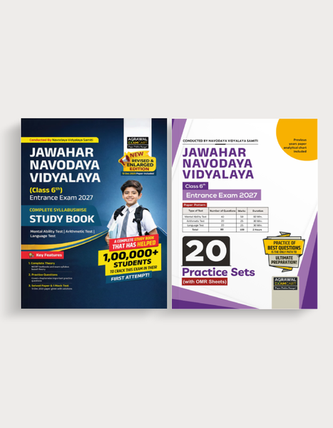 Examcart Jawahar Navodaya Vidyalaya (JNV) Class 6 Complete Guidebook + Practice Sets For Entrance Exam 2027 in English (2 Books Combo)