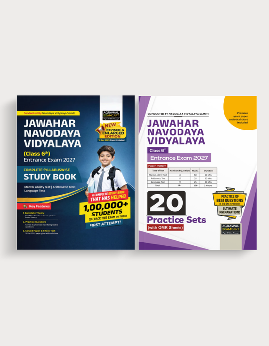 Examcart Jawahar Navodaya Vidyalaya (JNV) Class 6 Complete Guidebook + Practice Sets For Entrance Exam 2027 in English (2 Books Combo)