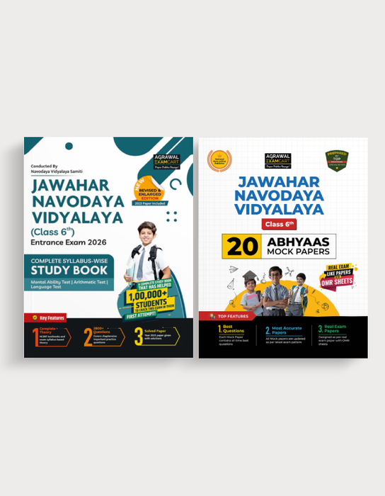 Examcart Jawahar Navodaya School Class 6 Guide Book + Abhyaas Mock Papers For 2026 Exam in English (2 Books Combo)