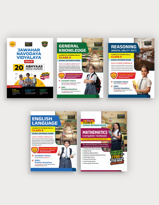 Examcart Jawahar Navodaya School Class 6 Abhyaas Mock Papers Reasoning + English + Math + General Knowledge Testbook For 2027 Exam in English (5 Books Combo)
