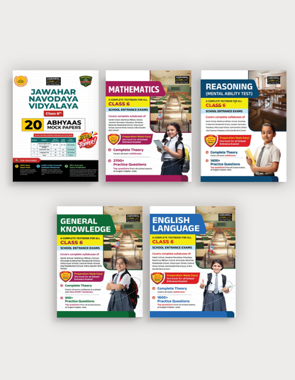Examcart Jawahar Navodaya School Class 6 Abhyaas Mock Papers Reasoning + English + Math + General Knowledge Testbook For 2027 Exam in English (5 Books Combo)