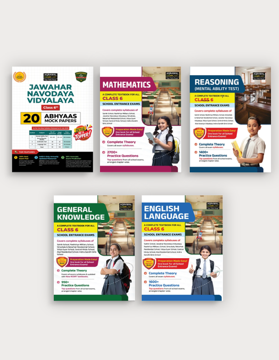 Examcart Jawahar Navodaya School Class 6 Abhyaas Mock Papers Reasoning + English + Math + General Knowledge Testbook For 2027 Exam in English (5 Books Combo)