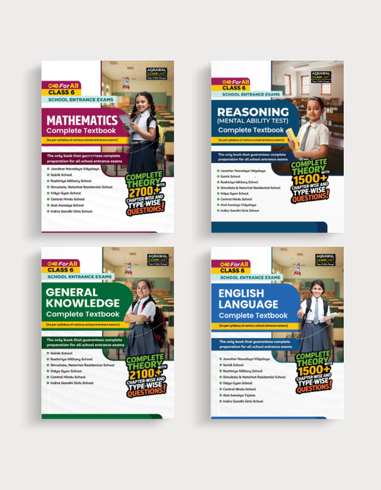 Examcart School Entrance Exam Mental Ability Test (Reasoning) + General Knowledge + Math + English Class 6th Textbook For 2026 Exam in English (4 Books Combo)