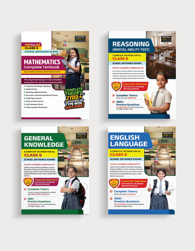 Examcart School Entrance Exam Mental Ability Test (Reasoning) + General Knowledge + Math + English Class 6th Textbook For 2026 Exam in English (4 Books Combo)