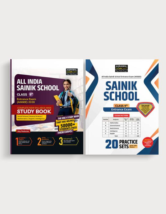Examcart Sainik School Class 9 Guide Book + Practice Set For 2026 Exam in English (2 Books Combo)