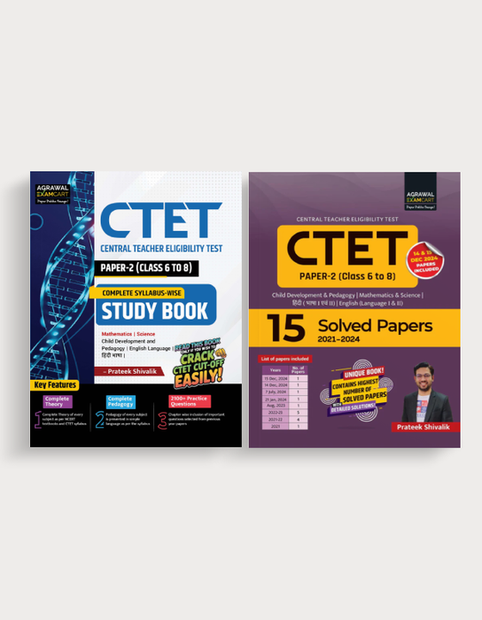 Examcart CTET Paper 2 Math & Science (Class 6-8) Guide Book + Solved Paper Book For 2025 Exam in English (2 Books Combo)