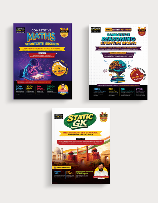 Examcart Competitive Competitive Math Shortcut + Competitive Reasoning Shortcut + Static GK Textbook In English Medium (3 Book Combo)