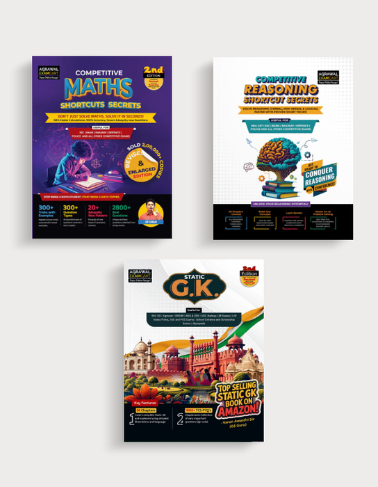 Examcart Competitive Competitive Math Shortcut + Competitive Reasoning Shortcut + Static GK Textbook In English Medium (3 Book Combo)