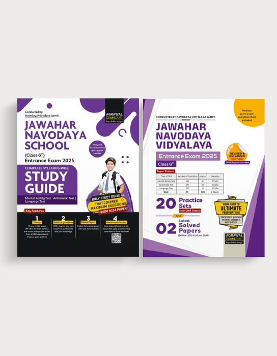 Examcart Jawahar Navodaya Vidyalaya (JNV) Class 6 Complete Guidebook + Practice Sets For Entrance Exam 2025 in English (2 Books Combo)