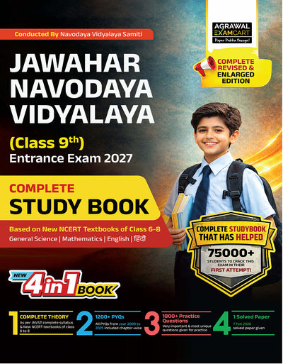 Examcart Jawahar Navodaya Vidyalaya (JNV) Class 9 Complete Guidebook For 2027 Entrance Exam In English