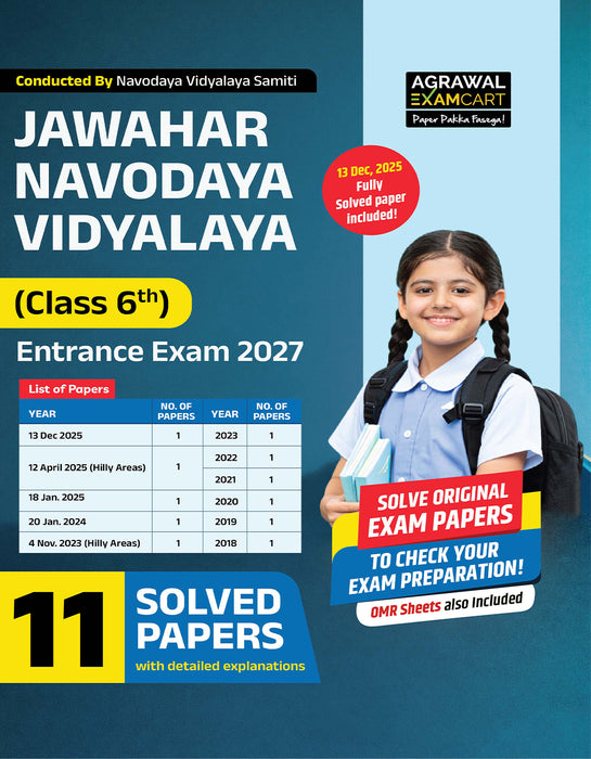 Examcart Jawahar Navodaya Vidyalaya (JNV) Class 6 Solved Paper Book For 2027 Exam In English